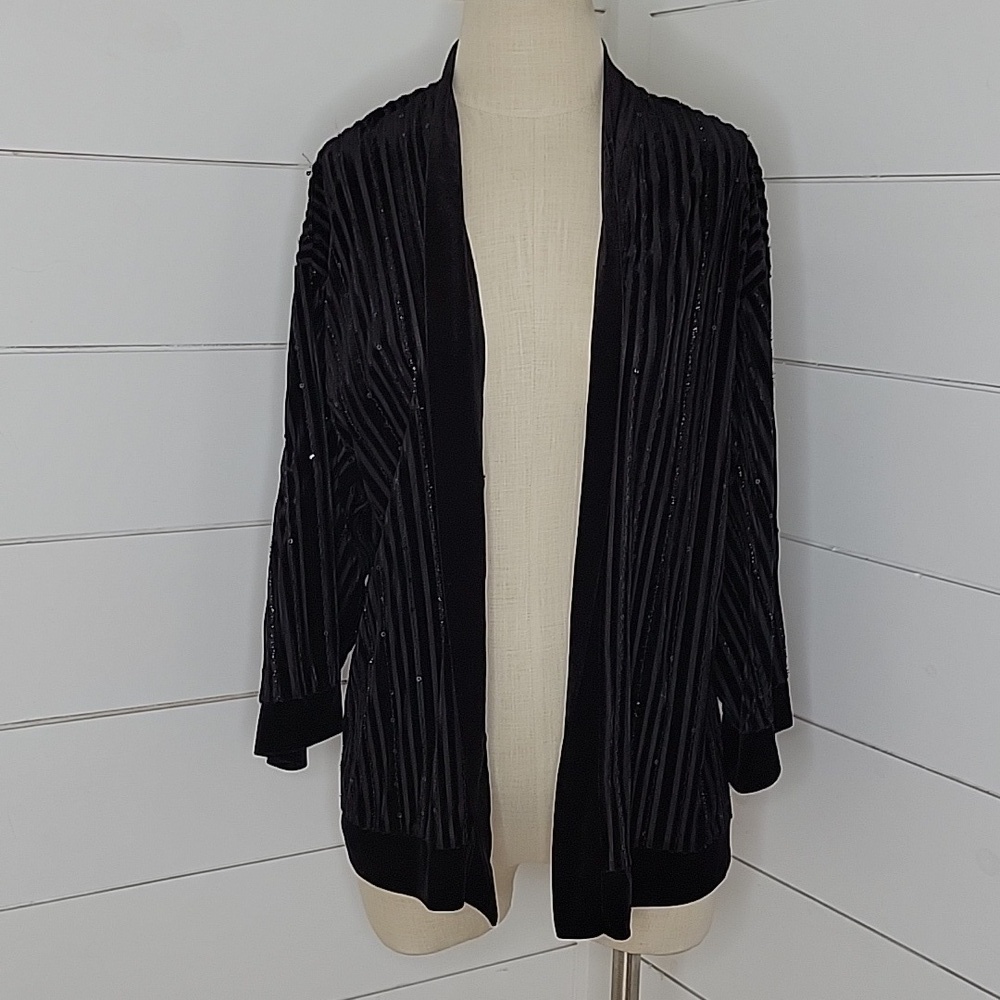 Birch Hill small black velvet sequin sheer striped cardigan